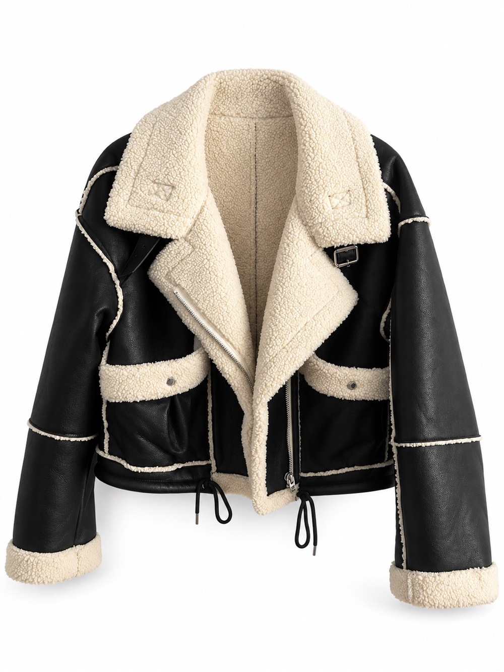 Blank NYC Faux Shearling Moto Jacket, Black/White, Size Medium